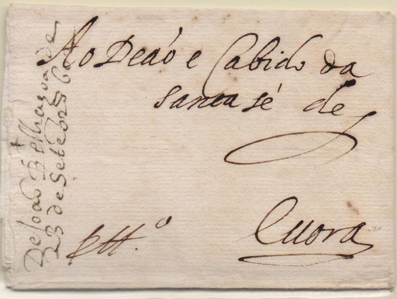 0277 f.jpg -     Lote:    277 (frente)                   Descrição:         Correios-mores. Carta circulada para o Deão e Cabido da Santa Sé de Évora, datada de 23 de Setembro de 1607, com selo pontifício.         Carta       Valor Base:     &euro; 50,00     Valor Venda:     &euro;      